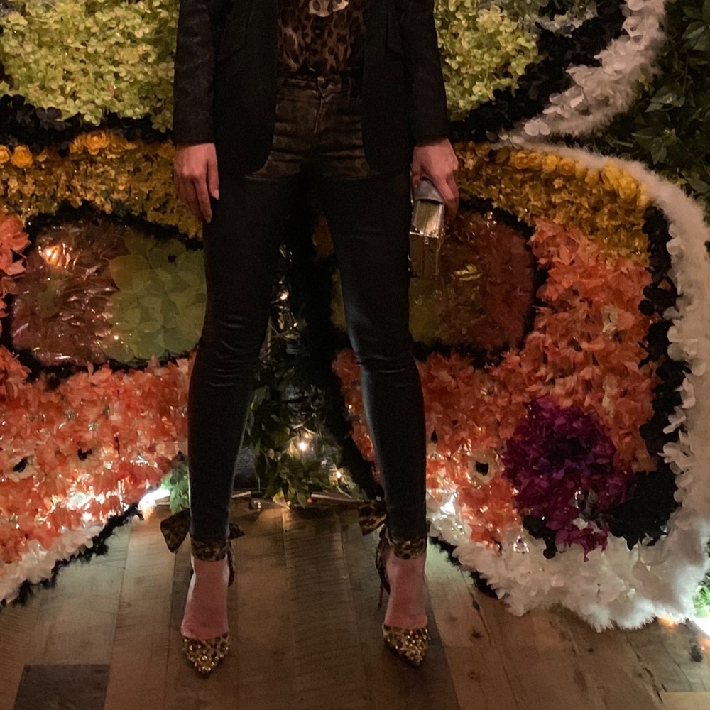 R13 Leopard and Black Skinny Jeans